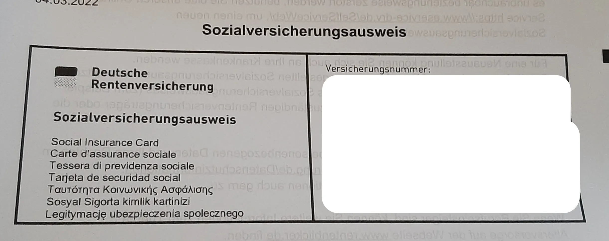 Sozialversicherungsausweis